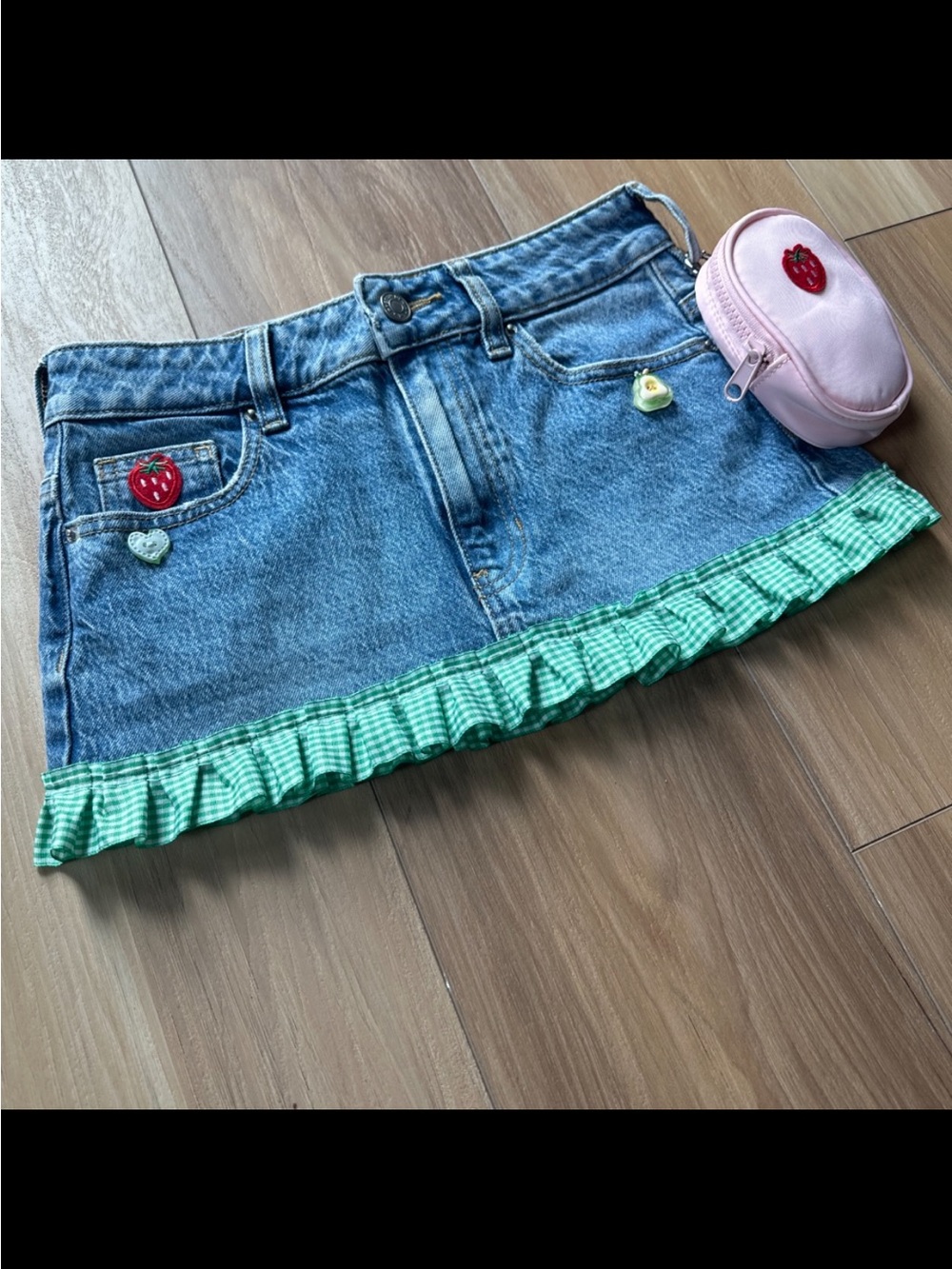 OOAK Reworked Denim Mini Skirt + Clip-On Bag